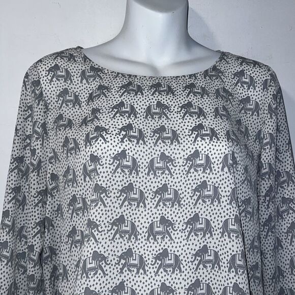 PIXLEY STITCH FIX Gray Elephants Semi Sheer 3/4 Sleeve Blouse-M - Picture 2 of 9